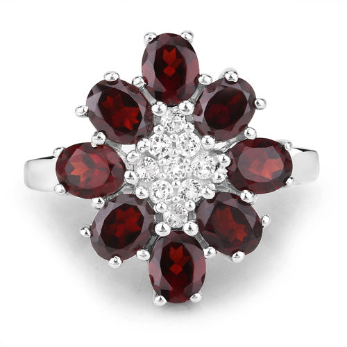 3.92 Carat Genuine Garnet and White Topaz .925 Sterling Silver Ring
