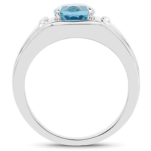 2.18 Carat Genuine London Blue Topaz and White Topaz .925 Sterling Silver Ring