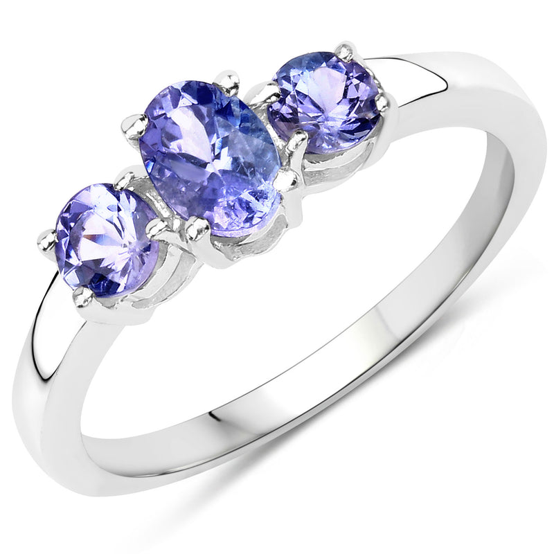 0.90 Carat Genuine Tanzanite .925 Sterling Silver Ring