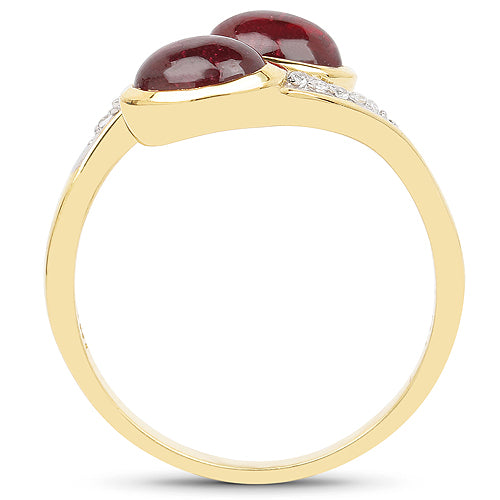 14K Yellow Gold Plated 2.38 Carat Glass Filled Ruby and White Topaz .925 Sterling Silver Ring