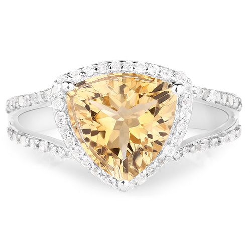 3.06 Carat Genuine Citrine and White Topaz .925 Sterling Silver Ring