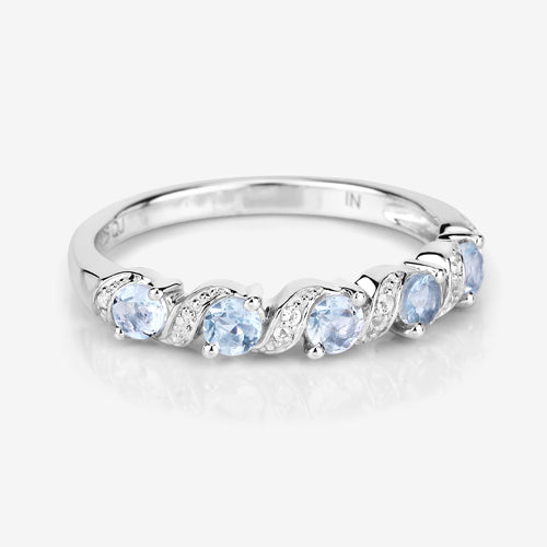 0.54 Carat Genuine Aquamarine and White Topaz .925 Sterling Silver Ring