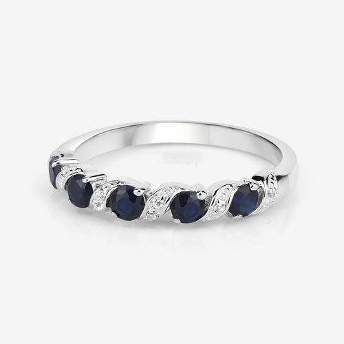 0.64 Carat Genuine Blue Sapphire and White Topaz .925 Sterling Silver Ring