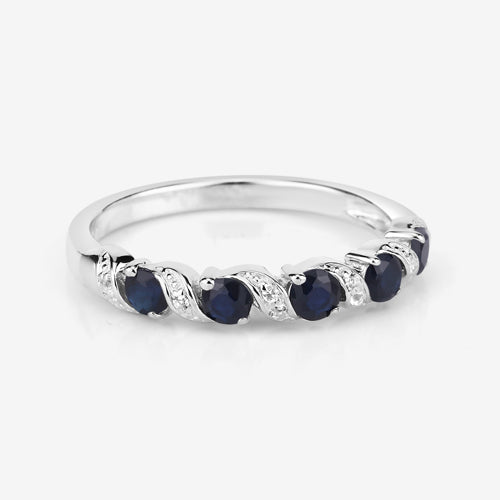 0.64 Carat Genuine Blue Sapphire and White Topaz .925 Sterling Silver Ring