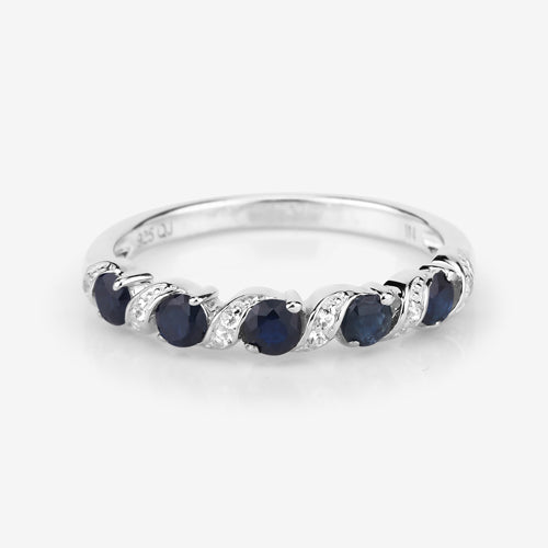 0.64 Carat Genuine Blue Sapphire and White Topaz .925 Sterling Silver Ring