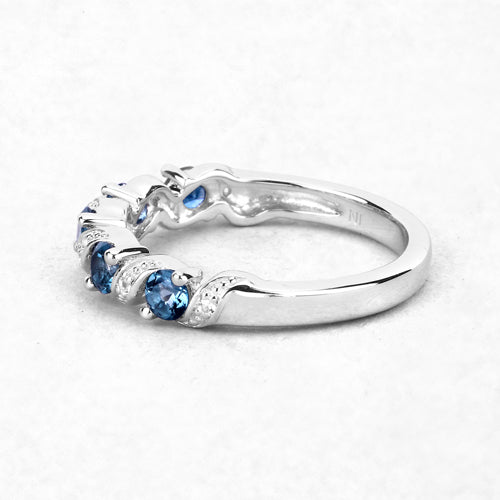 0.74 Carat Genuine London Blue Topaz and White Topaz .925 Sterling Silver Ring