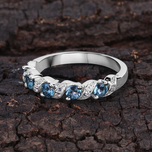 0.74 Carat Genuine London Blue Topaz and White Topaz .925 Sterling Silver Ring
