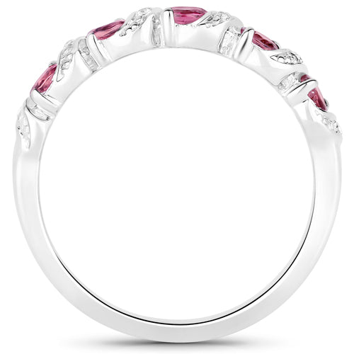 0.64 Carat Genuine Pink Tourmaline and White Topaz .925 Sterling Silver Ring