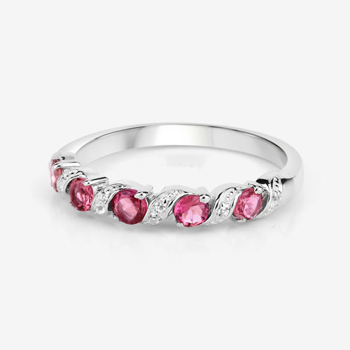 0.64 Carat Genuine Pink Tourmaline and White Topaz .925 Sterling Silver Ring
