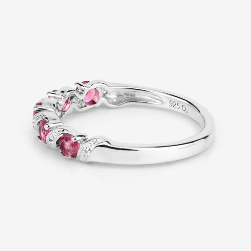 0.64 Carat Genuine Pink Tourmaline and White Topaz .925 Sterling Silver Ring