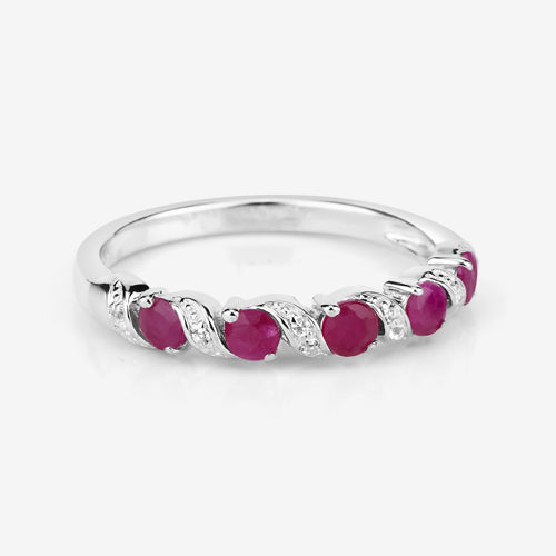 0.69 Carat Genuine Ruby and White Topaz .925 Sterling Silver Ring