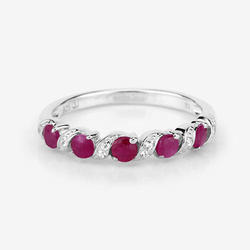 0.69 Carat Genuine Ruby and White Topaz .925 Sterling Silver Ring