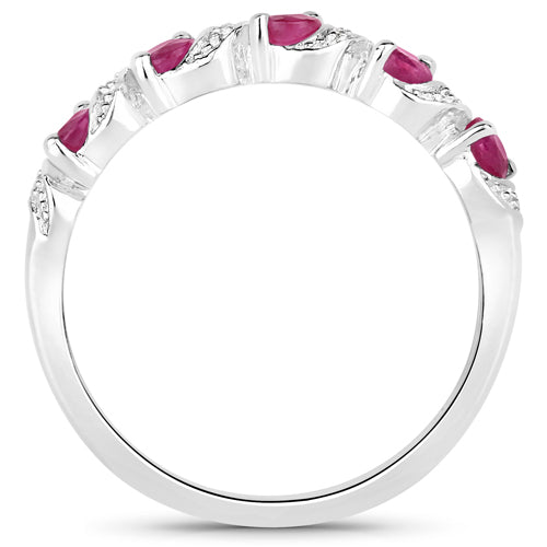 0.69 Carat Genuine Ruby and White Topaz .925 Sterling Silver Ring