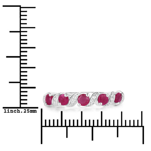 0.69 Carat Genuine Ruby and White Topaz .925 Sterling Silver Ring