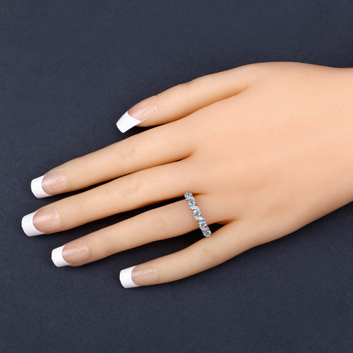 0.64 Carat Genuine Swiss Blue Topaz and White Topaz .925 Sterling Silver Ring