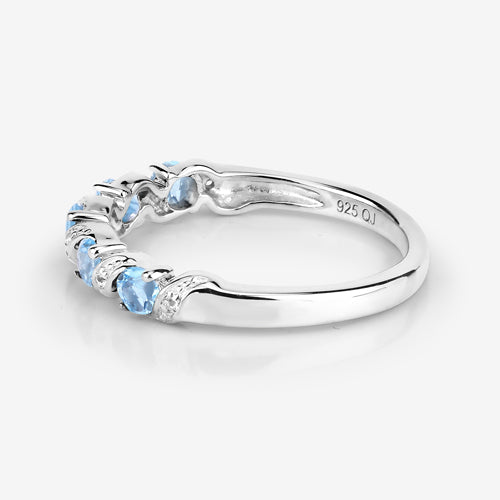 0.64 Carat Genuine Swiss Blue Topaz and White Topaz .925 Sterling Silver Ring
