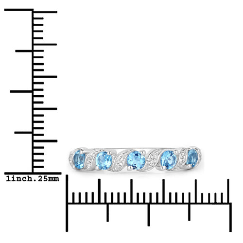 0.64 Carat Genuine Swiss Blue Topaz and White Topaz .925 Sterling Silver Ring