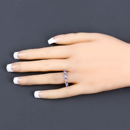 0.54 Carat Genuine Tanzanite and White Topaz .925 Sterling Silver Ring