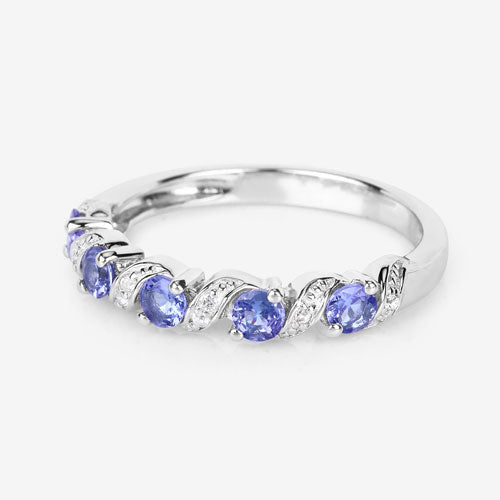 0.54 Carat Genuine Tanzanite and White Topaz .925 Sterling Silver Ring