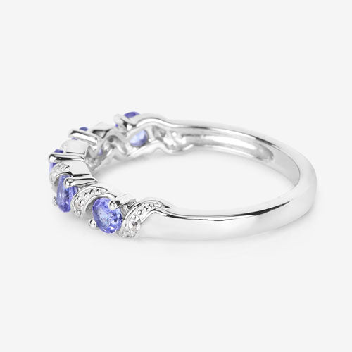 0.54 Carat Genuine Tanzanite and White Topaz .925 Sterling Silver Ring