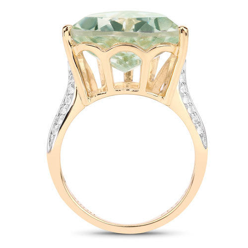 8.08 Carat Genuine Green Amethyst and White Topaz .925 Sterling Silver Ring