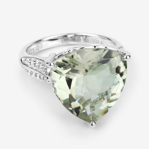 8.08 Carat Genuine Green Amethyst and White Topaz .925 Sterling Silver Ring