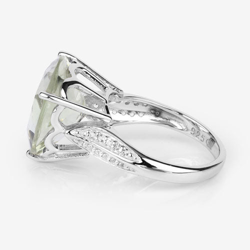 8.08 Carat Genuine Green Amethyst and White Topaz .925 Sterling Silver Ring