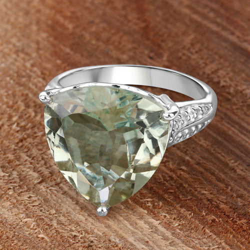 8.08 Carat Genuine Green Amethyst and White Topaz .925 Sterling Silver Ring