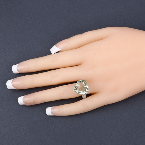 8.08 Carat Genuine Green Amethyst and White Topaz .925 Sterling Silver Ring