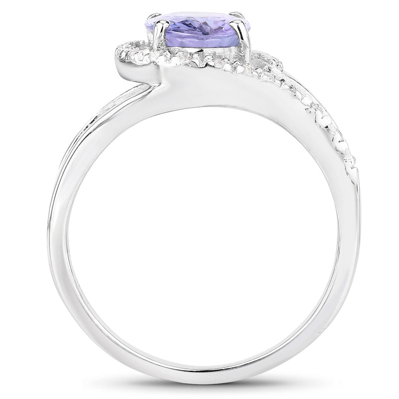 1.82 Carat Genuine Tanzanite and White Zircon .925 Sterling Silver Ring