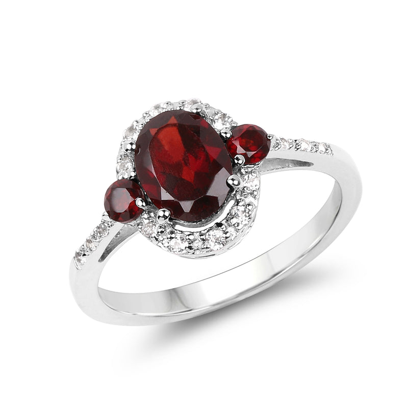 2.02 Carat Genuine Garnet and White Topaz .925 Sterling Silver Ring