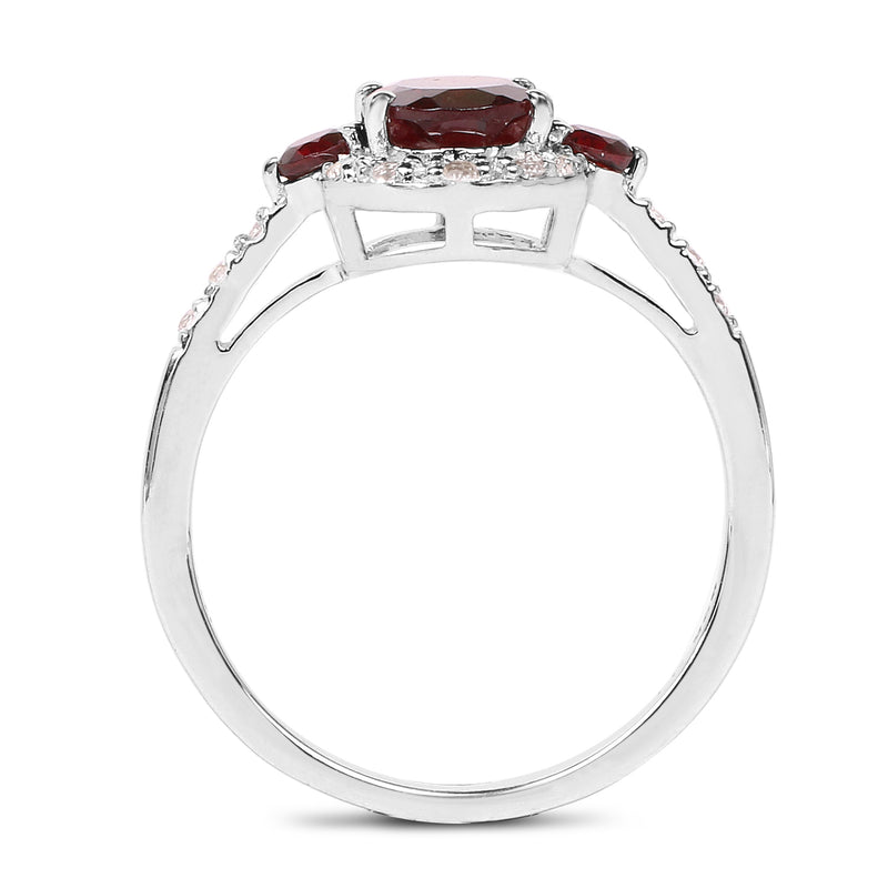 2.02 Carat Genuine Garnet and White Topaz .925 Sterling Silver Ring