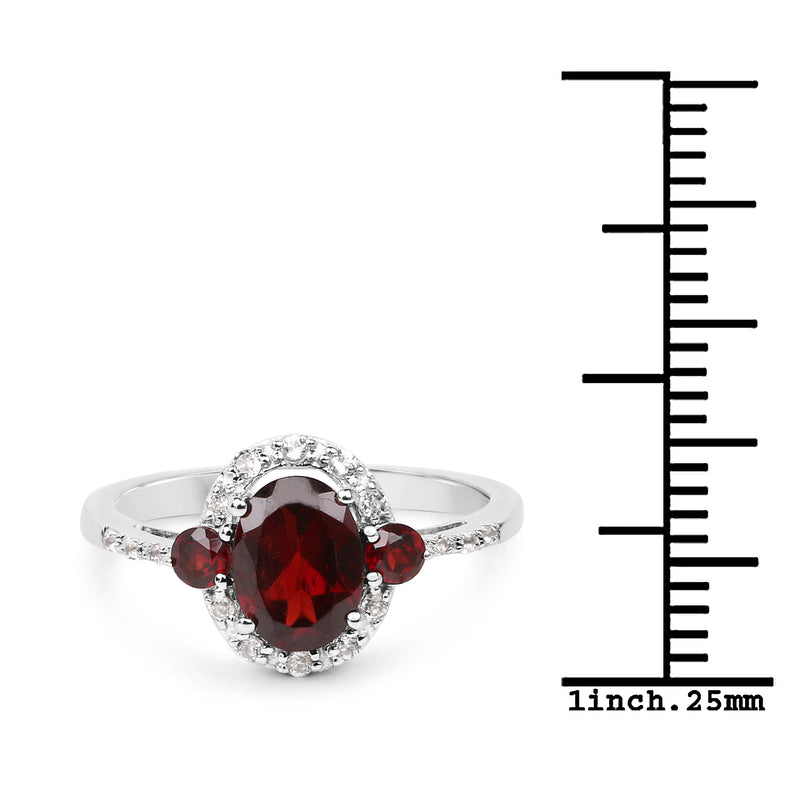 2.02 Carat Genuine Garnet and White Topaz .925 Sterling Silver Ring