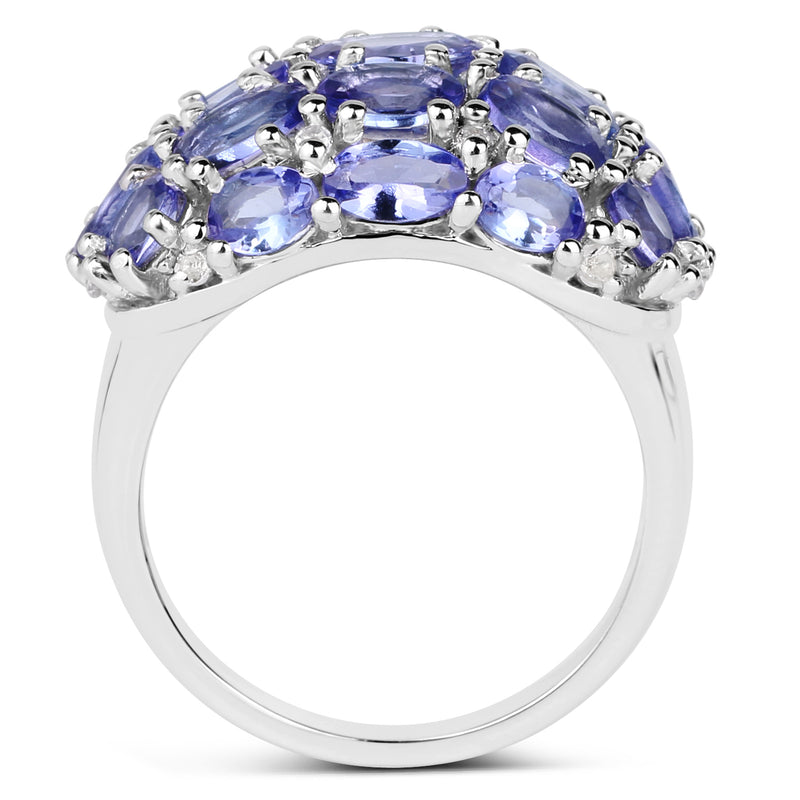 5.29 Carat Genuine Tanzanite & White Topaz .925 Sterling Silver Ring