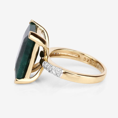 7.64 Carat Dyed Emerald and White Diamond .925 Sterling Silver Ring