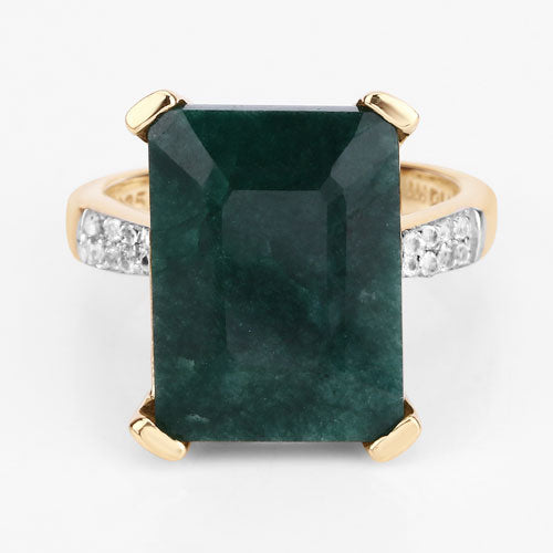 7.64 Carat Dyed Emerald and White Diamond .925 Sterling Silver Ring