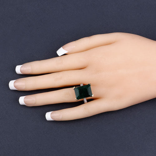 7.64 Carat Dyed Emerald and White Diamond .925 Sterling Silver Ring