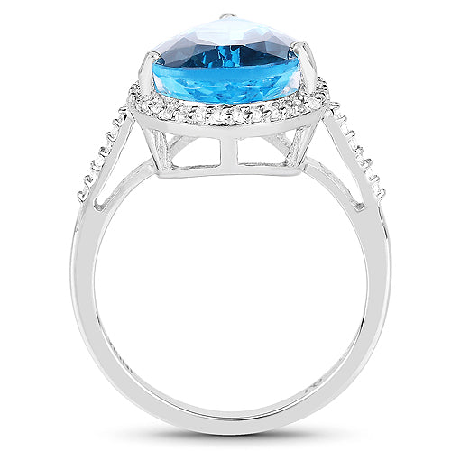6.76 Carat Genuine Swiss Blue Topaz and White Topaz .925 Sterling Silver Ring