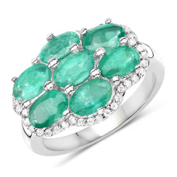 3.33 Carat Genuine Zambian Emerald and White Zircon .925 Sterling Silver Ring