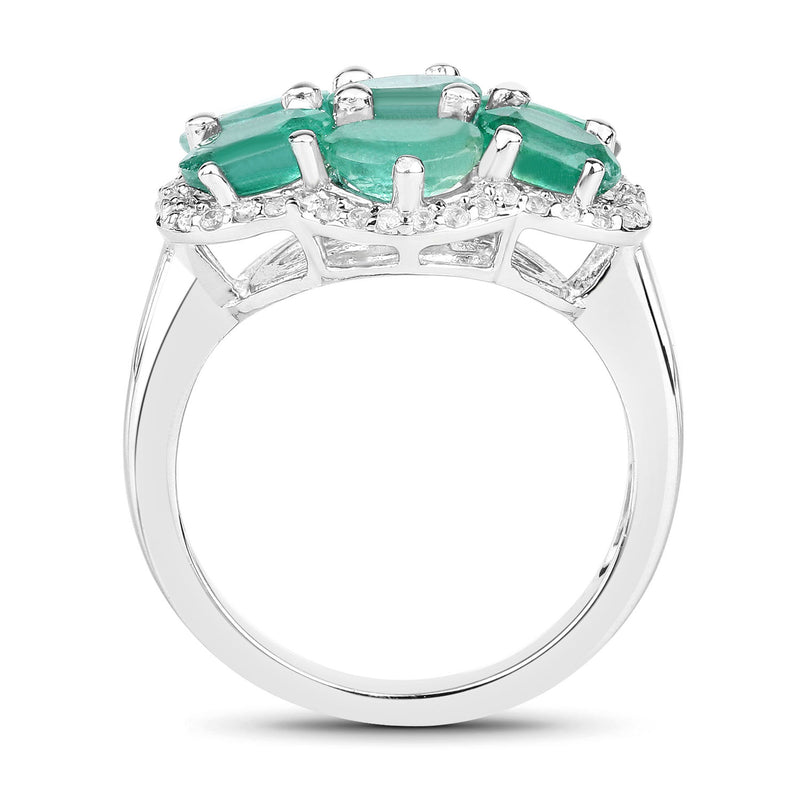 3.33 Carat Genuine Zambian Emerald and White Zircon .925 Sterling Silver Ring