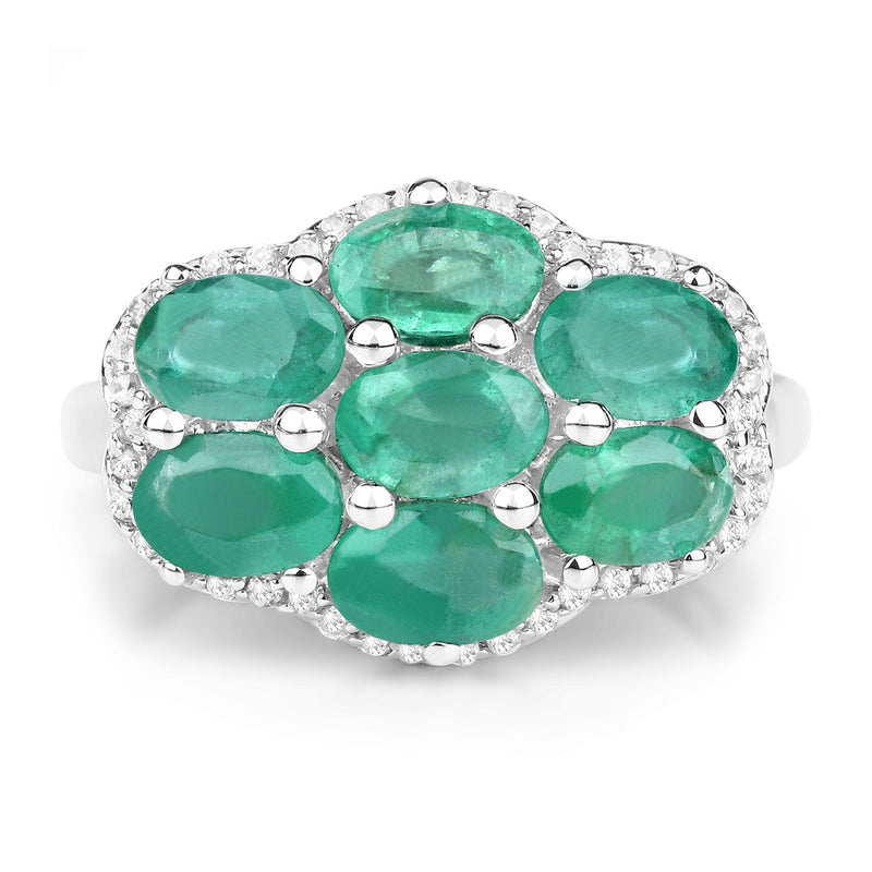 3.33 Carat Genuine Zambian Emerald and White Zircon .925 Sterling Silver Ring