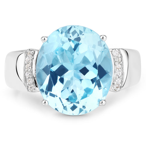 8.36 Carat Genuine Blue Topaz and White Zircon .925 Sterling Silver Ring