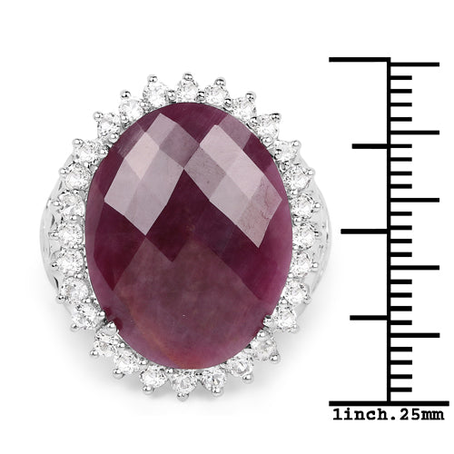 19.12 Carat Genuine Ruby and White Topaz .925 Sterling Silver Ring