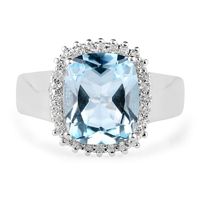 4.38 Carat Genuine Blue Topaz and White Topaz .925 Sterling Silver Ring