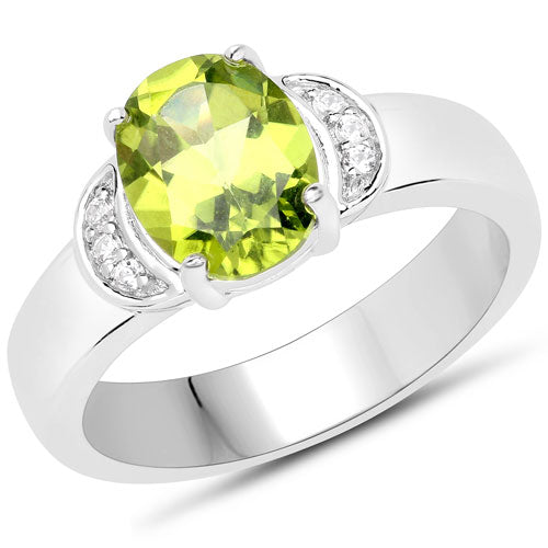 1.76 Carat Genuine Peridot and White Zircon .925 Sterling Silver Ring