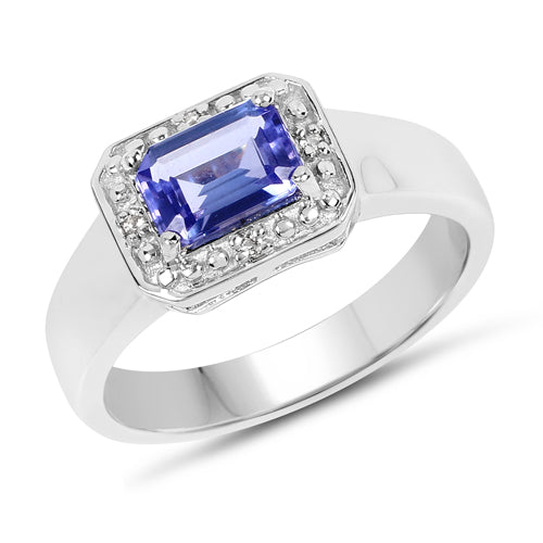 1.12 Carat Genuine Tanzanite and White Topaz .925 Sterling Silver Ring