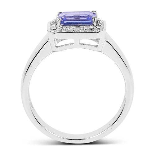 1.12 Carat Genuine Tanzanite and White Topaz .925 Sterling Silver Ring