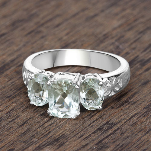 2.60 Carat Genuine Green Amethyst .925 Sterling Silver Ring