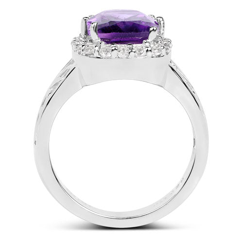 4.04 Carat Genuine  Amethyst and White Topaz .925 Sterling Silver Ring