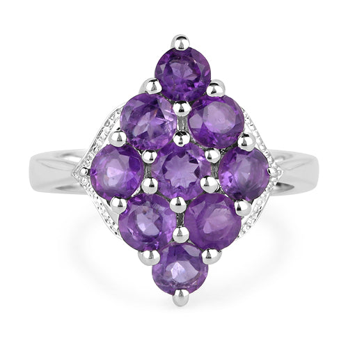 2.16 Carat Genuine Amethyst .925 Sterling Silver Ring